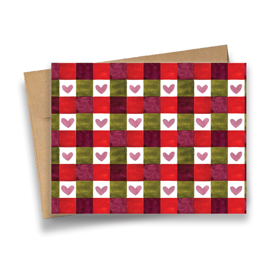 Checked Heart Pattern Greeting Card