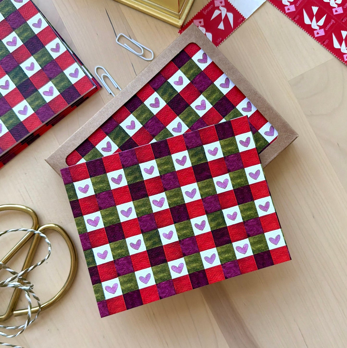 Checked Heart Pattern Greeting Card